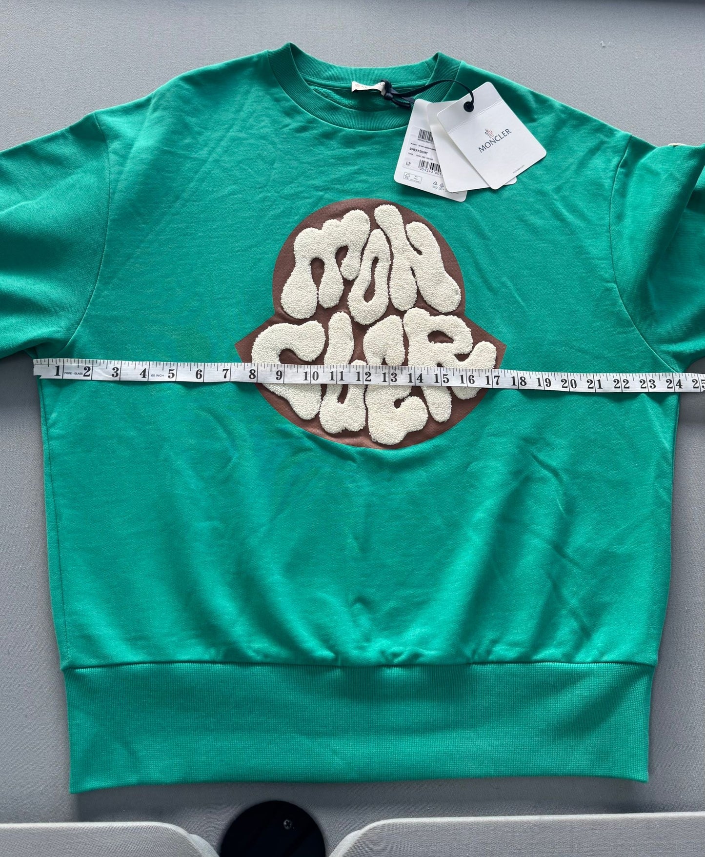 Moncler Men's Green Graphic Logo Embroidered Sweatshirt - Size: Medium (24''ptp) Fits Large