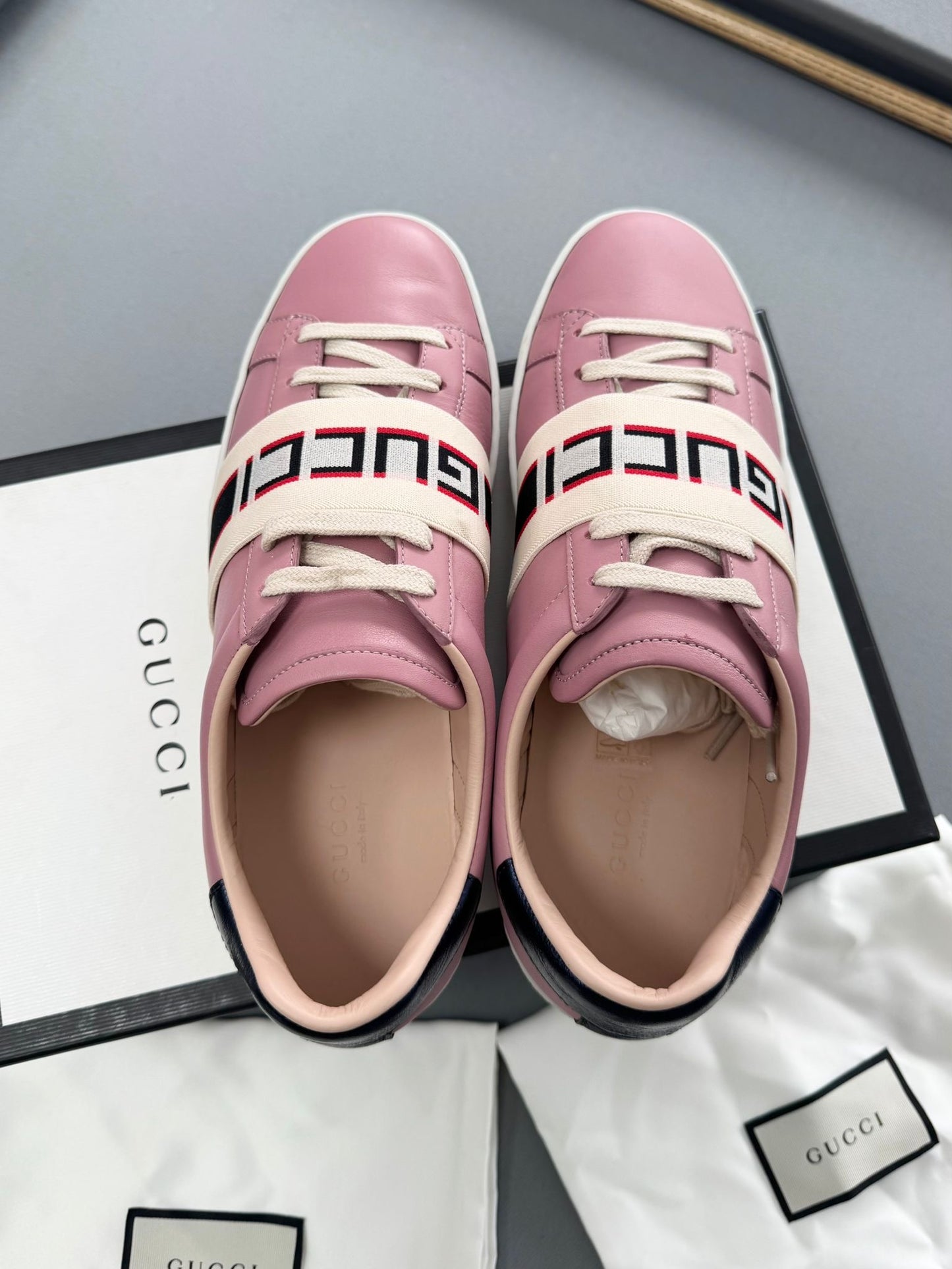 Gucci Dusky Pink GG Logo Strap Aces - Size UK 4 (Fits UK5)