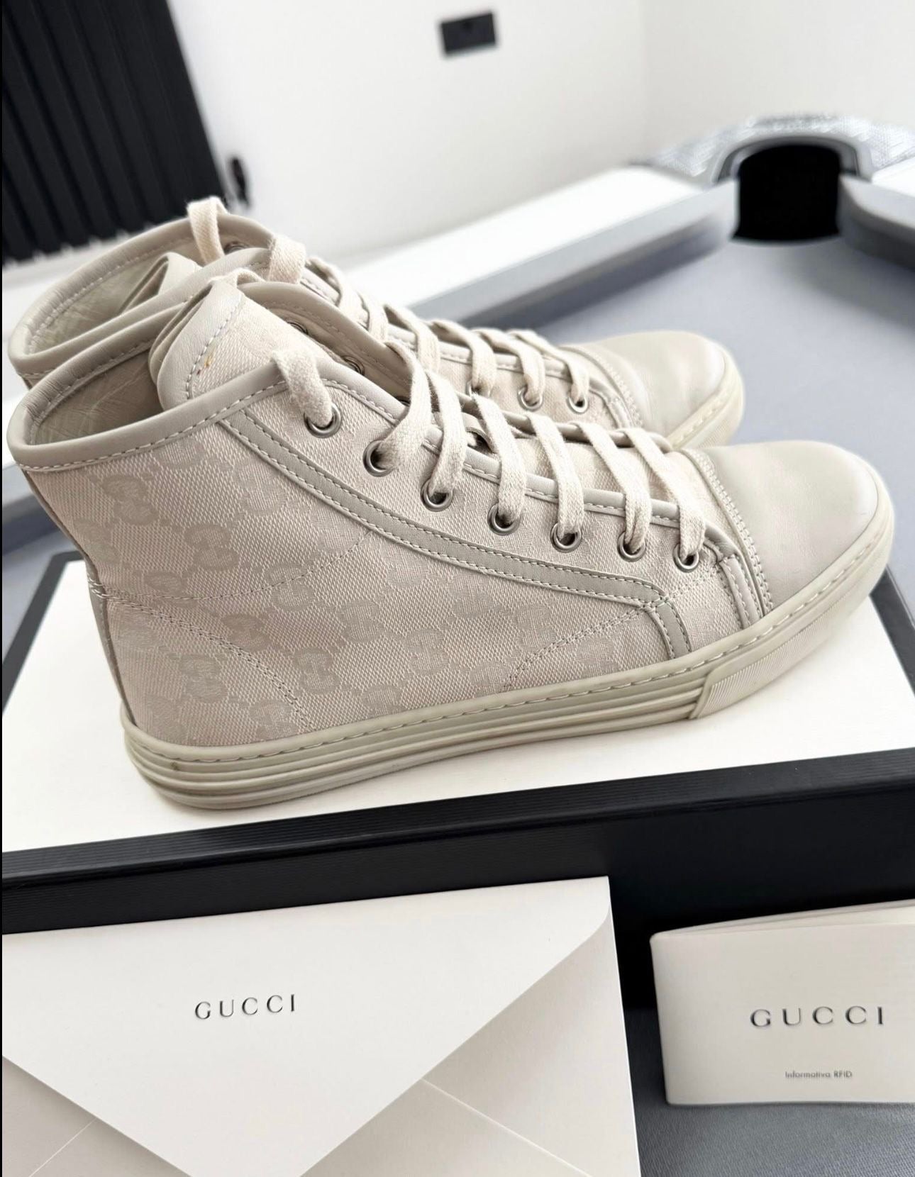 Gucci Beige GG Monogram High Top Sneakers - UK 3 EU 36 - Fit UK 5 Perfectly