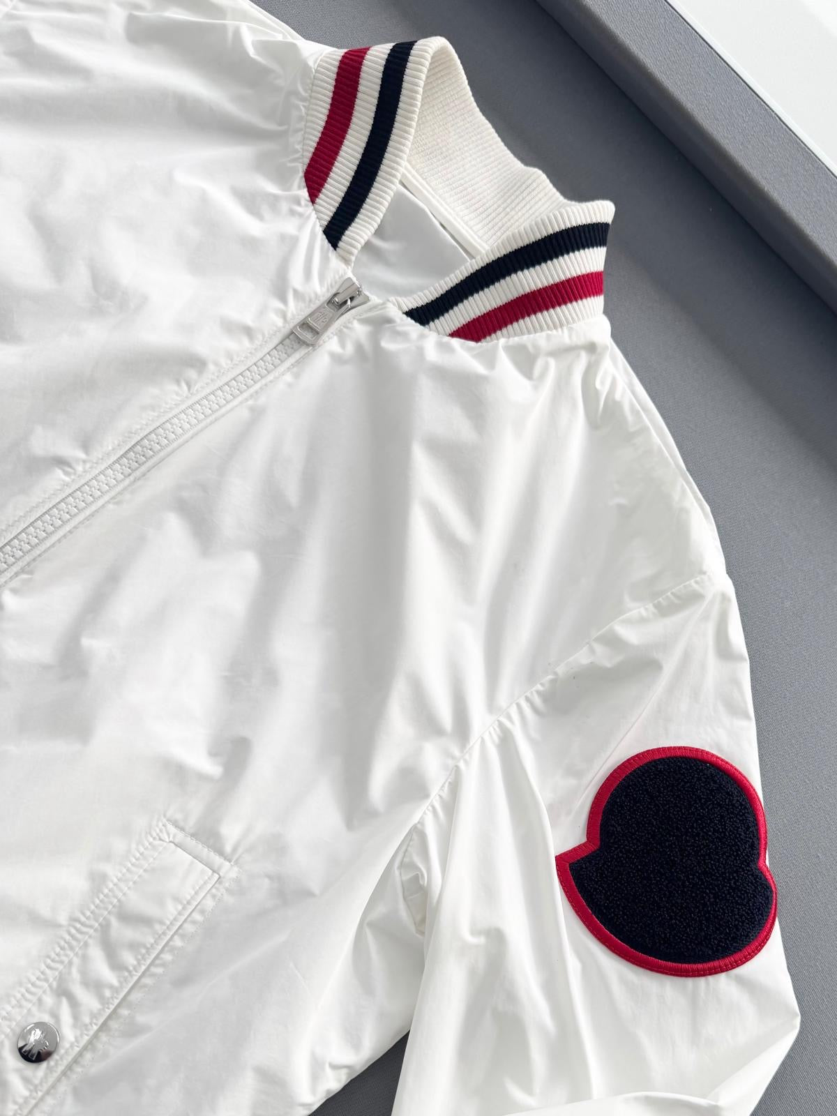 Moncler Hutchet White Bomber Varsity Jacket - Size 3 - PTP 22.5”