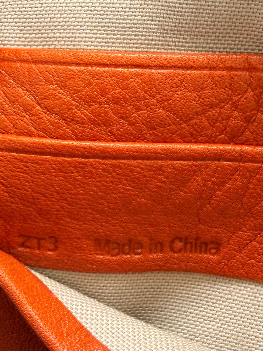 Mulberry Bow Wristlet Double Zip Pouch in Orange With Silver Hardware