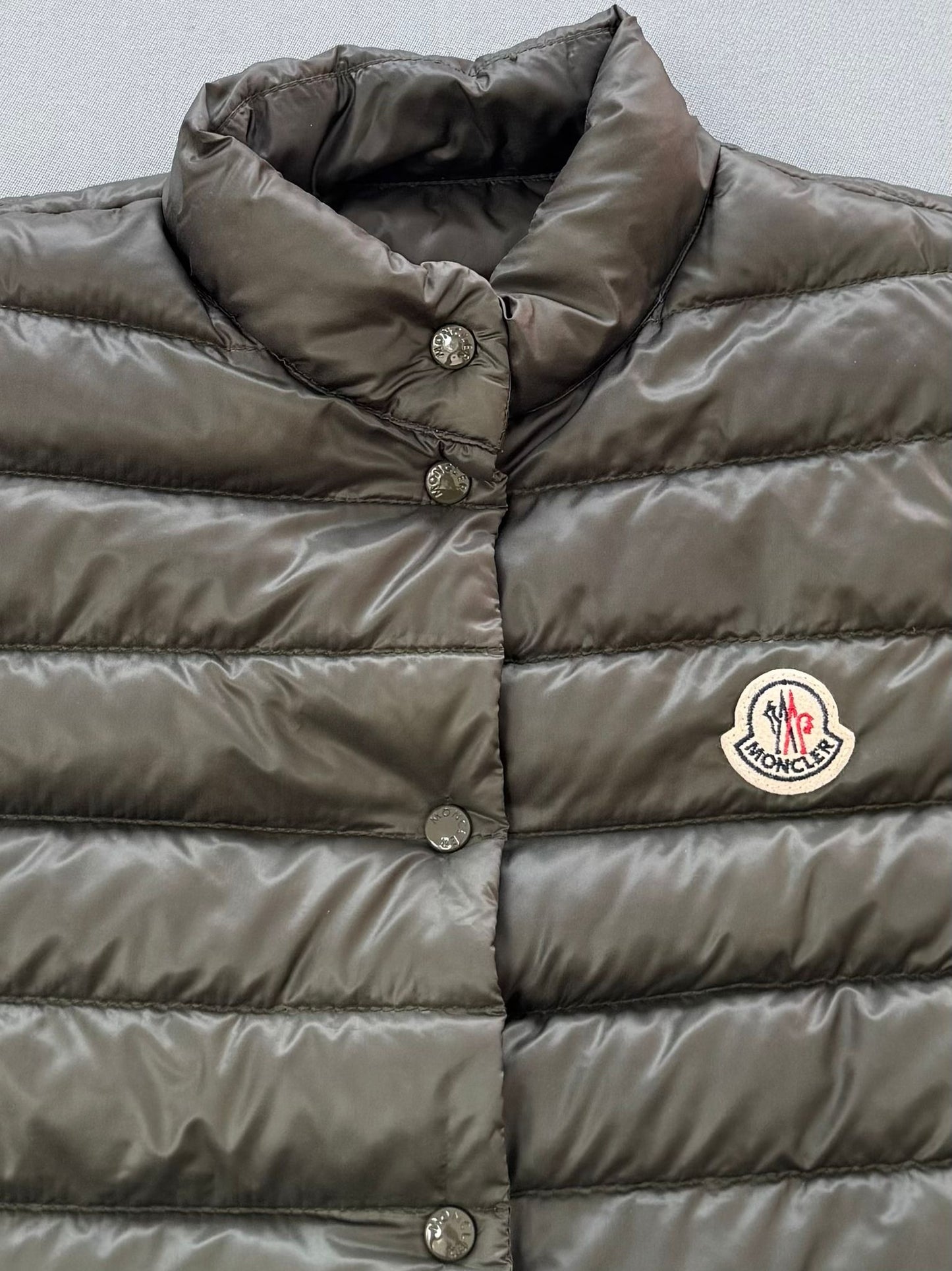Moncler Liane Gilet In Olive Green - Size 1 (UK8)