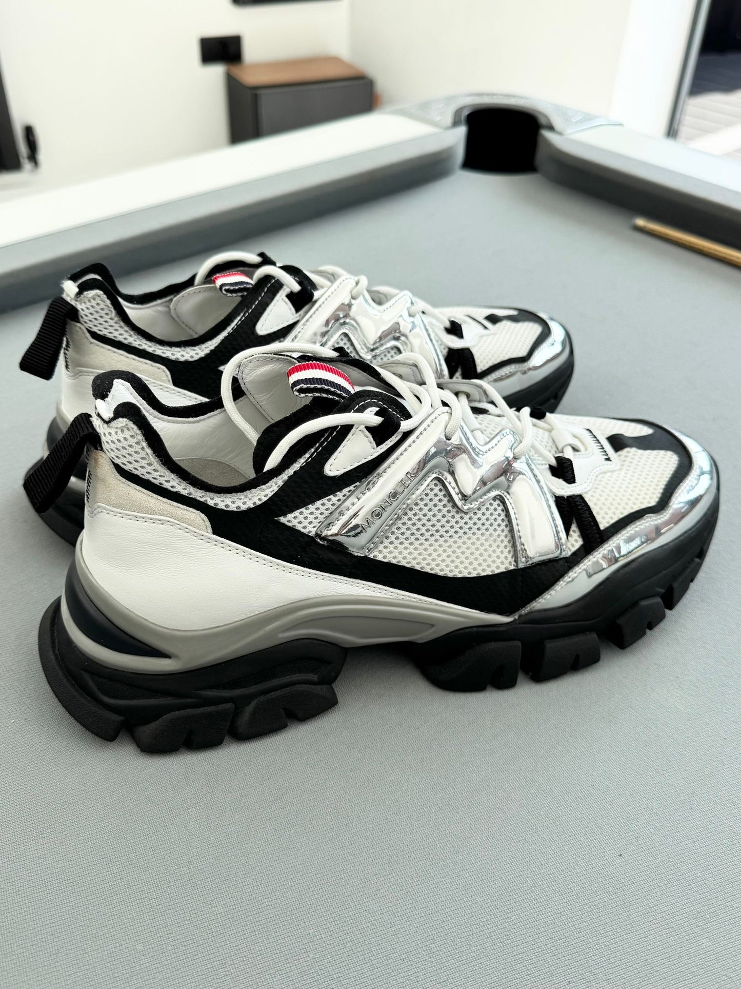 Moncler Leave No Trace White, Black & Silver Trainers - UK 11 - EU 45