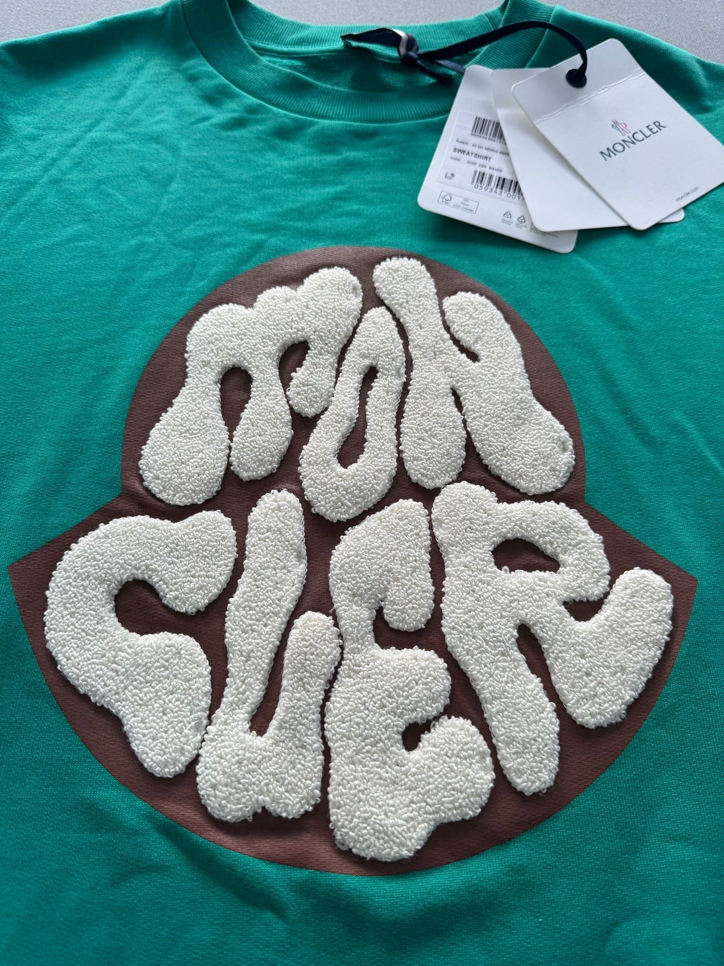 Moncler Men's Green Graphic Logo Embroidered Sweatshirt - Size: Medium (24''ptp) Fits Large