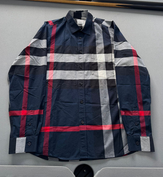 Burberry Navy Somerton Long Sleeve Check Shirt - Xtra Large (23''ptp)
