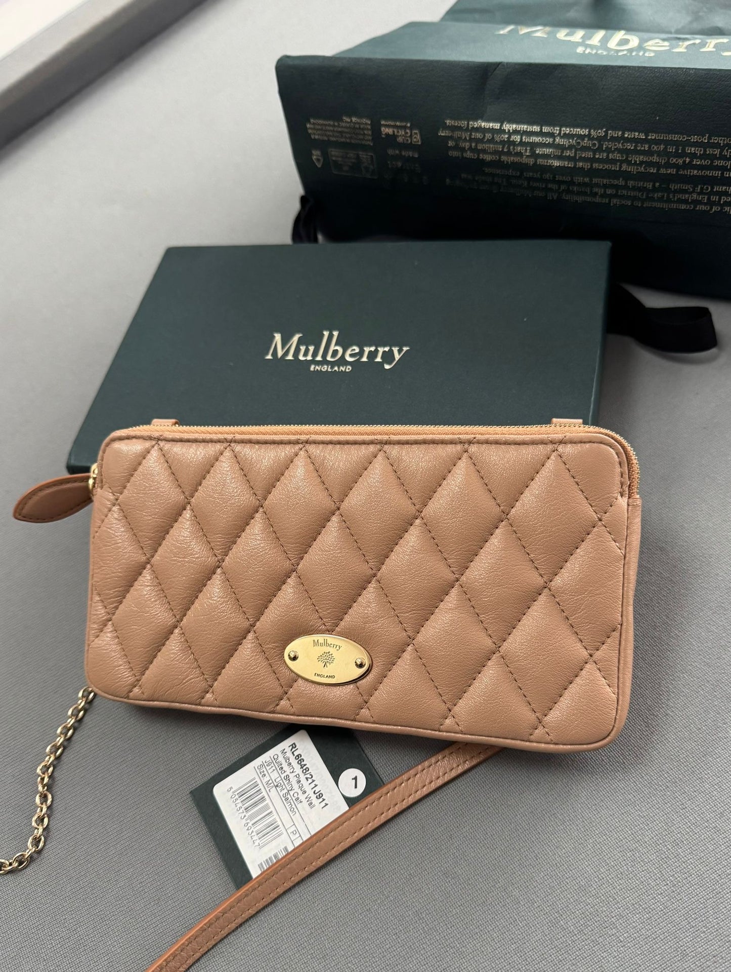 Mulberry Plaque Quilted Wallet On Chain In Light Salmon