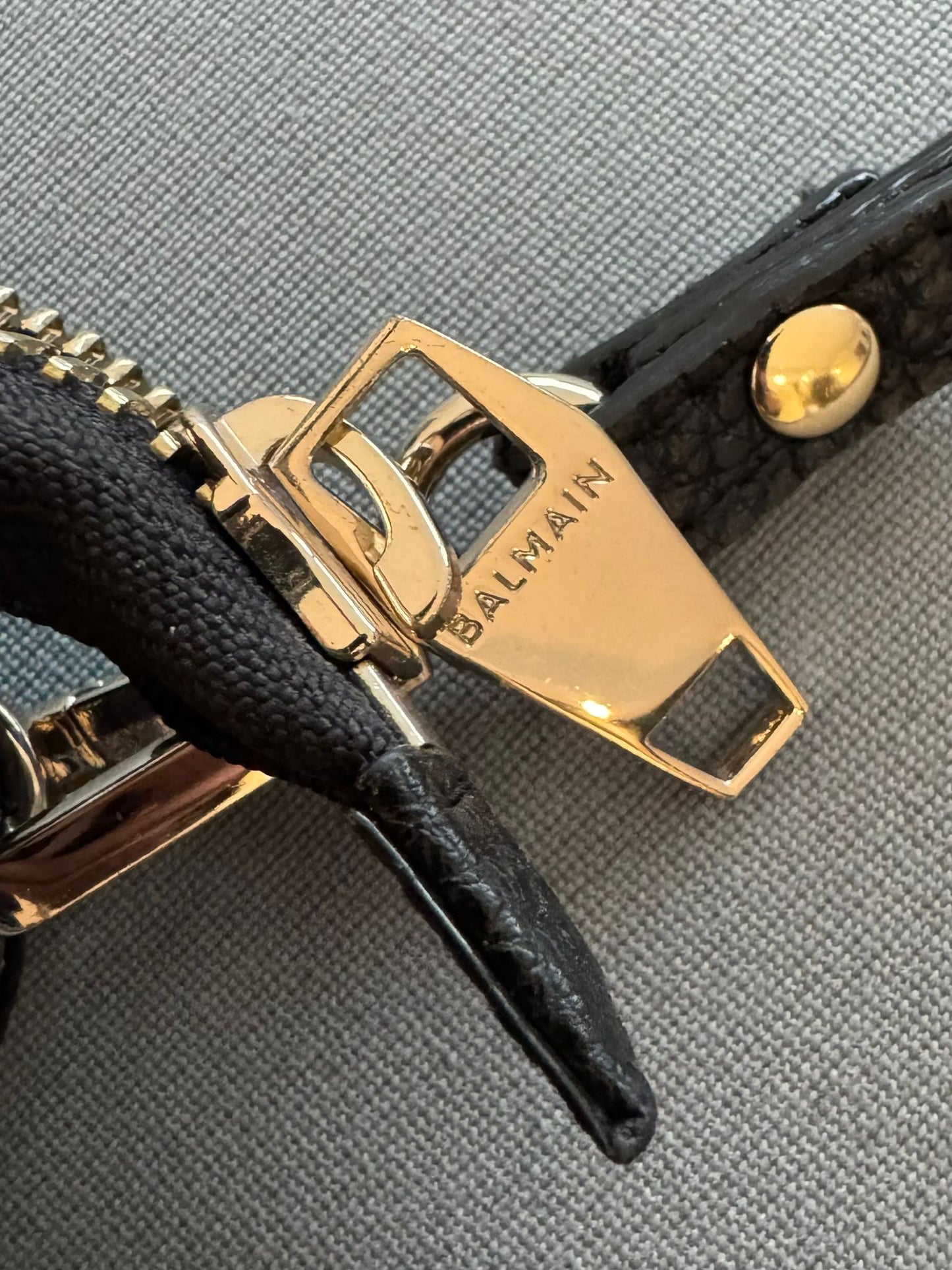 Balmain Black Leather Logo Clutch / Wristlet With Gold Toned Hardware