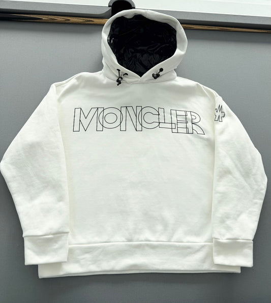 Moncler Shell-trimmed Ivory Grenoble Text Logo Hoodie - XS (UK 10-12)