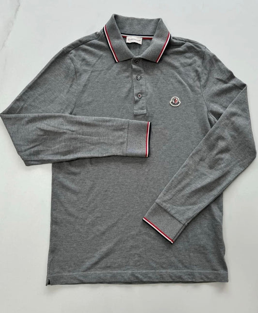 Moncler Long Sleeve Piqué Polo – Grey (Small)