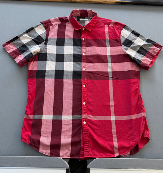 Burberry Short Sleeve Red Somerton Check Shirt - Size: XL (23.5''ptp)