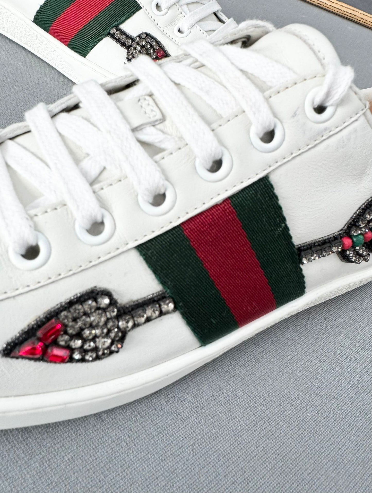 Gucci Ace Diamanté Arrow Trainers, Size 4 EU 37 - Authentic