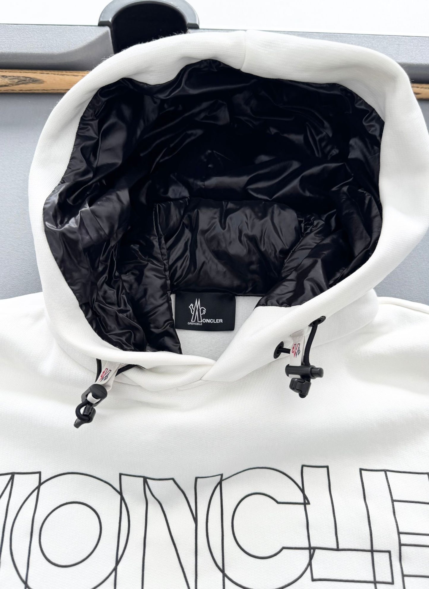 Moncler Shell-trimmed Ivory Grenoble Text Logo Hoodie - XS (UK 10-12)