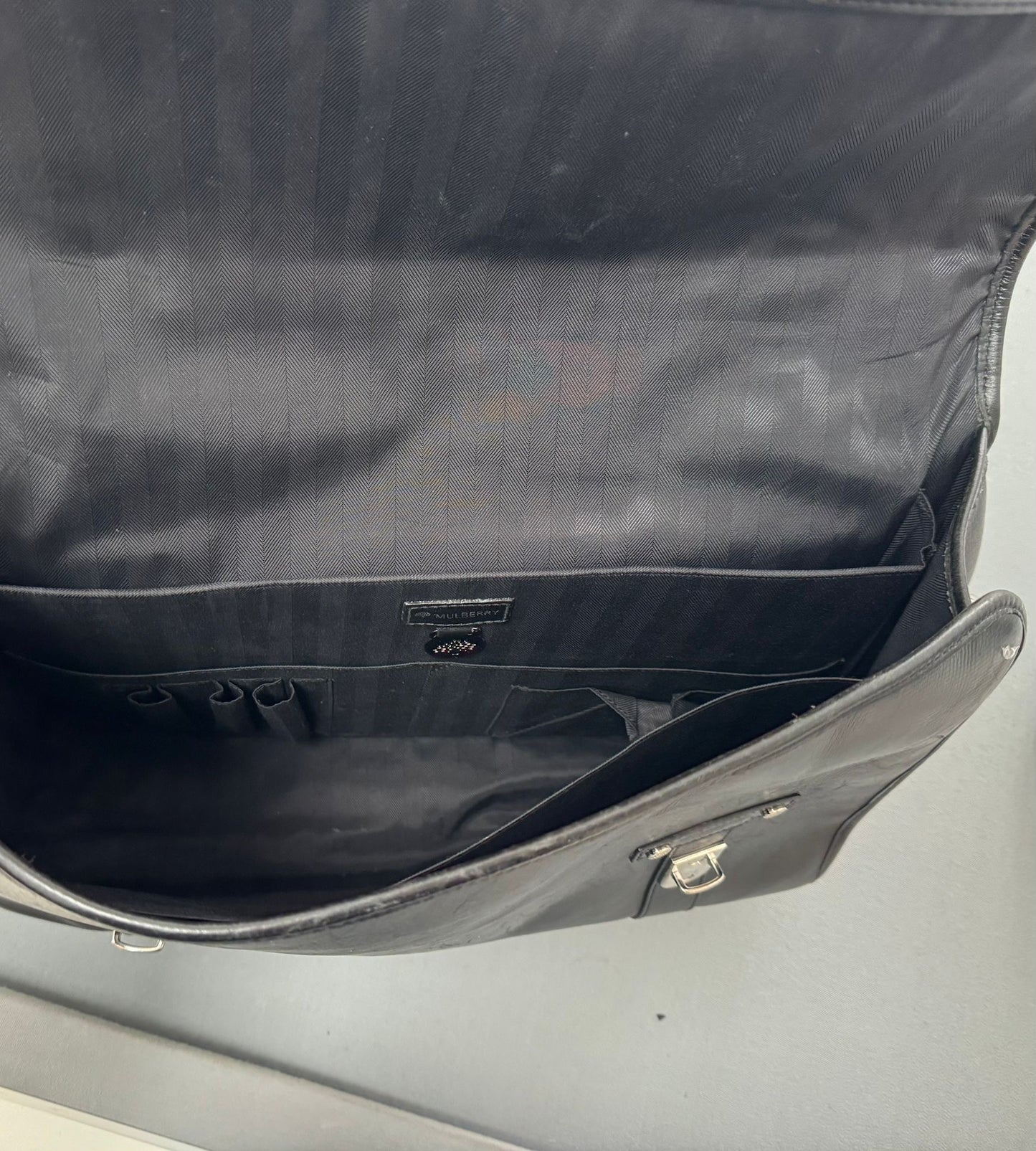 Mulberry Elkington Grained-Leather Black Briefcase With Brass Hardware