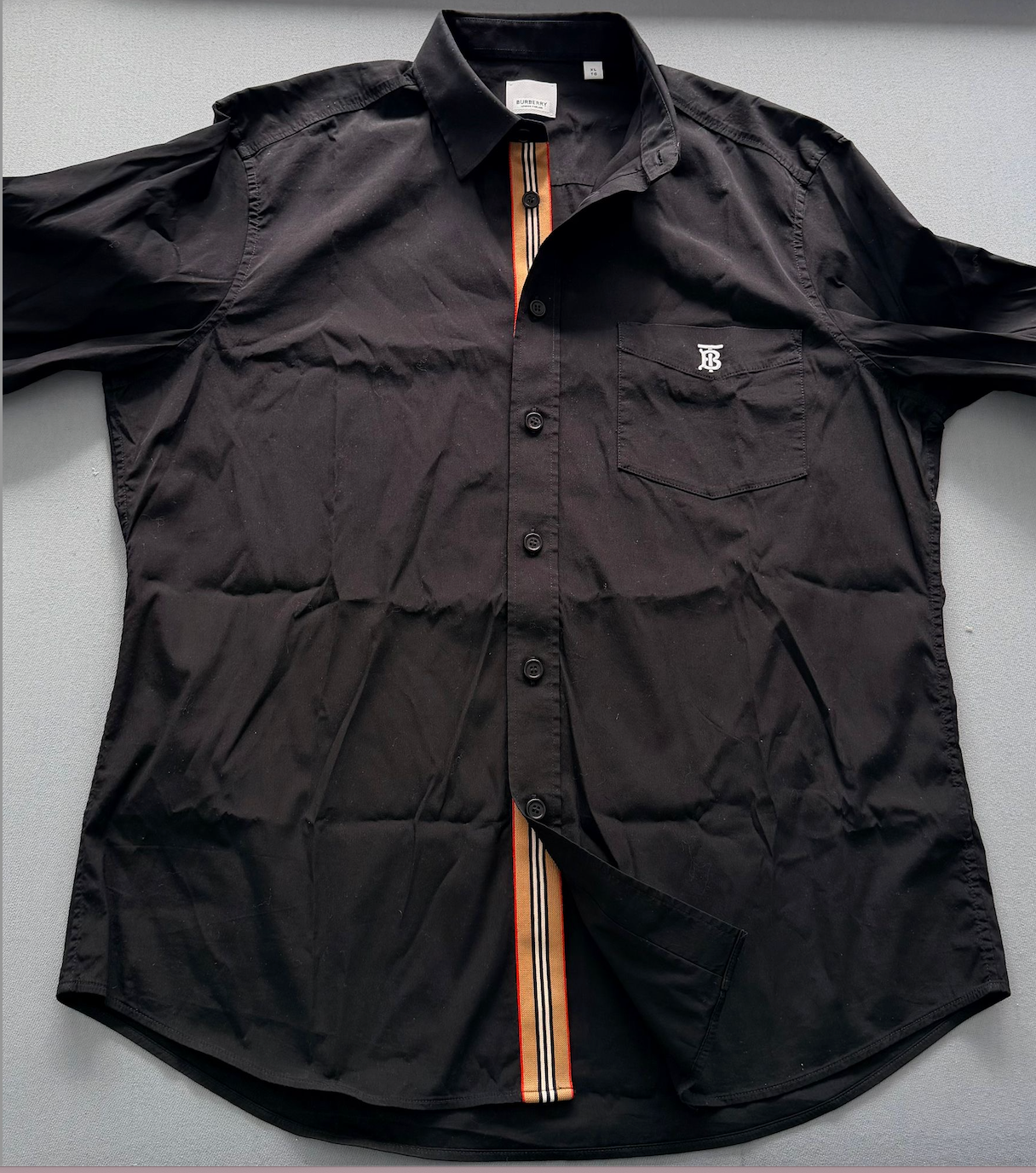 Burberry Black Logo-Embroidered Long Sleeved Shirt - XL (24''PTP)