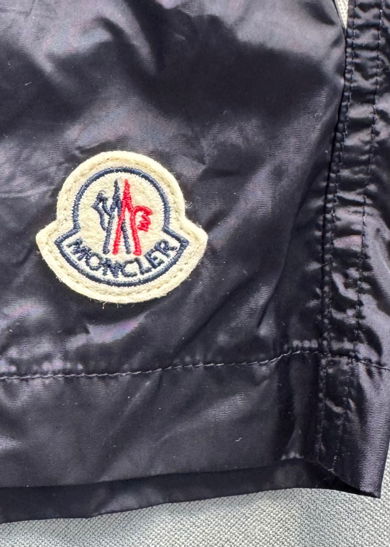 Moncler Navy Logo-Appliquéd Striped Swim Shorts - Size: Medium (Fits 32-34'' waist)