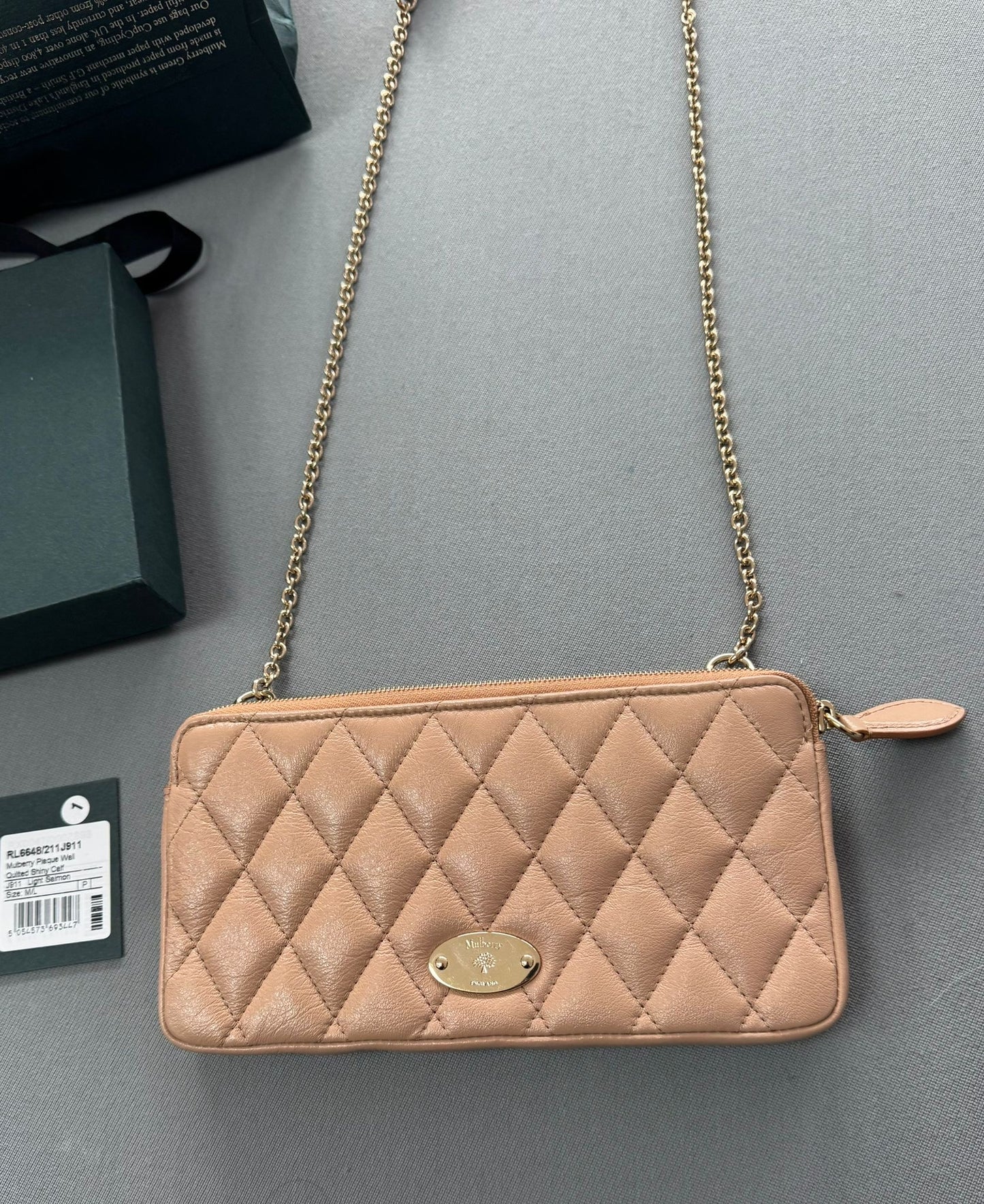 Mulberry Plaque Quilted Wallet On Chain In Light Salmon