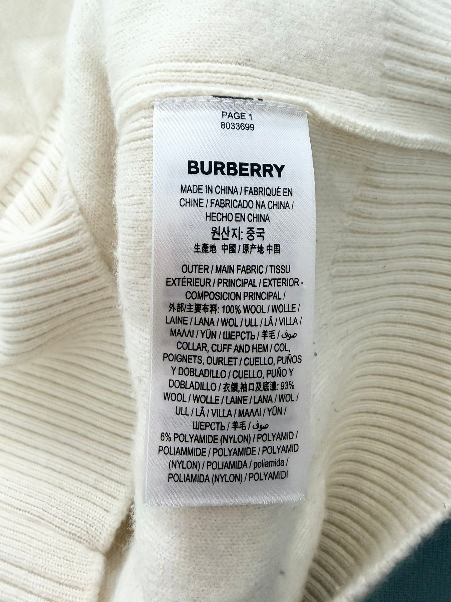 Burberry Diamond Quilted Wool Knit Sweater – Cream (Size L, UK10–12)