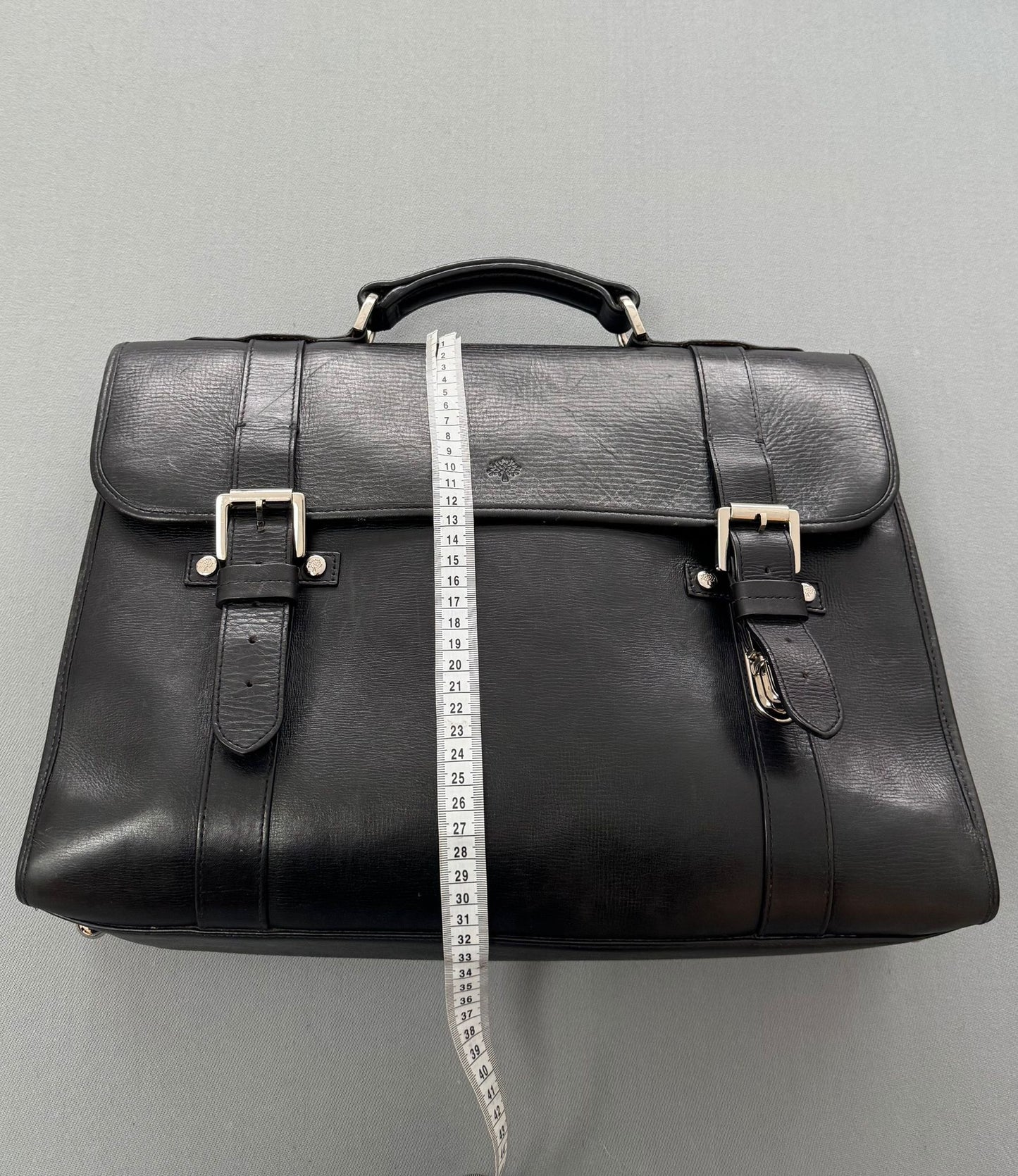 Mulberry Elkington Grained-Leather Black Briefcase With Brass Hardware