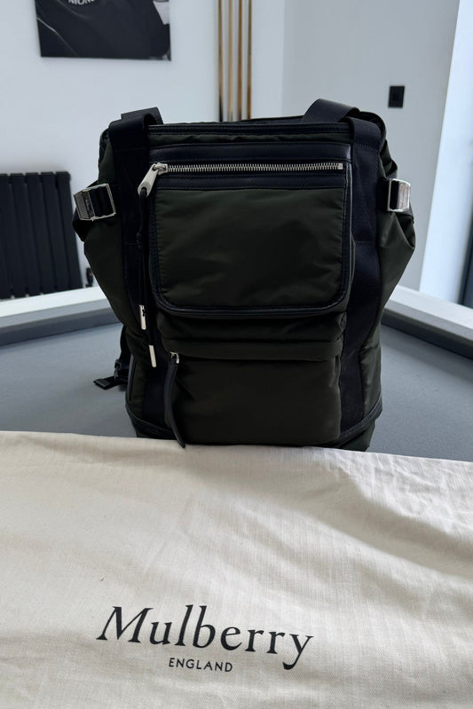 Mulberry Khaki Leather-Trimmed Padded Recycled Nylon Backpack