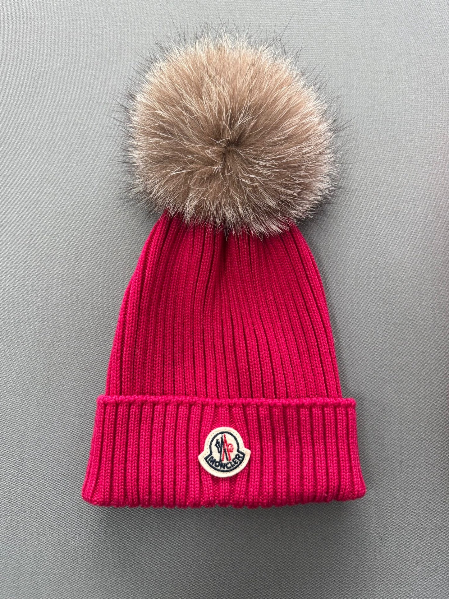 Moncler Pink Ribbed Knitted Wool Pink Pom Pom Beanie