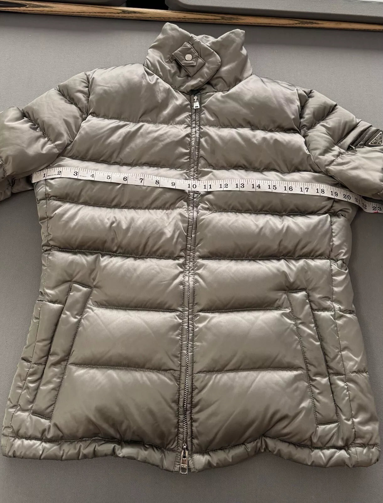 Prada Ladies Steel Grey/Silver Down Puffer Jacket-Size 46 EU-UK 10-12