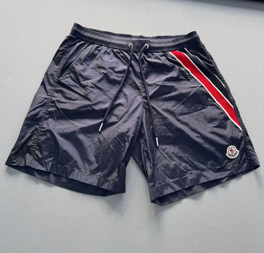 Moncler Navy Logo-Appliquéd Striped Swim Shorts - Size: Medium (Fits 32-34'' waist)
