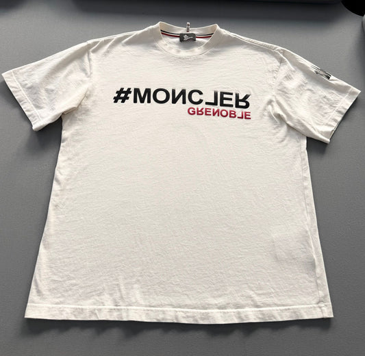 Moncler Grenoble Logo Print White T Shirt - Size: XL (23.5''PTP)