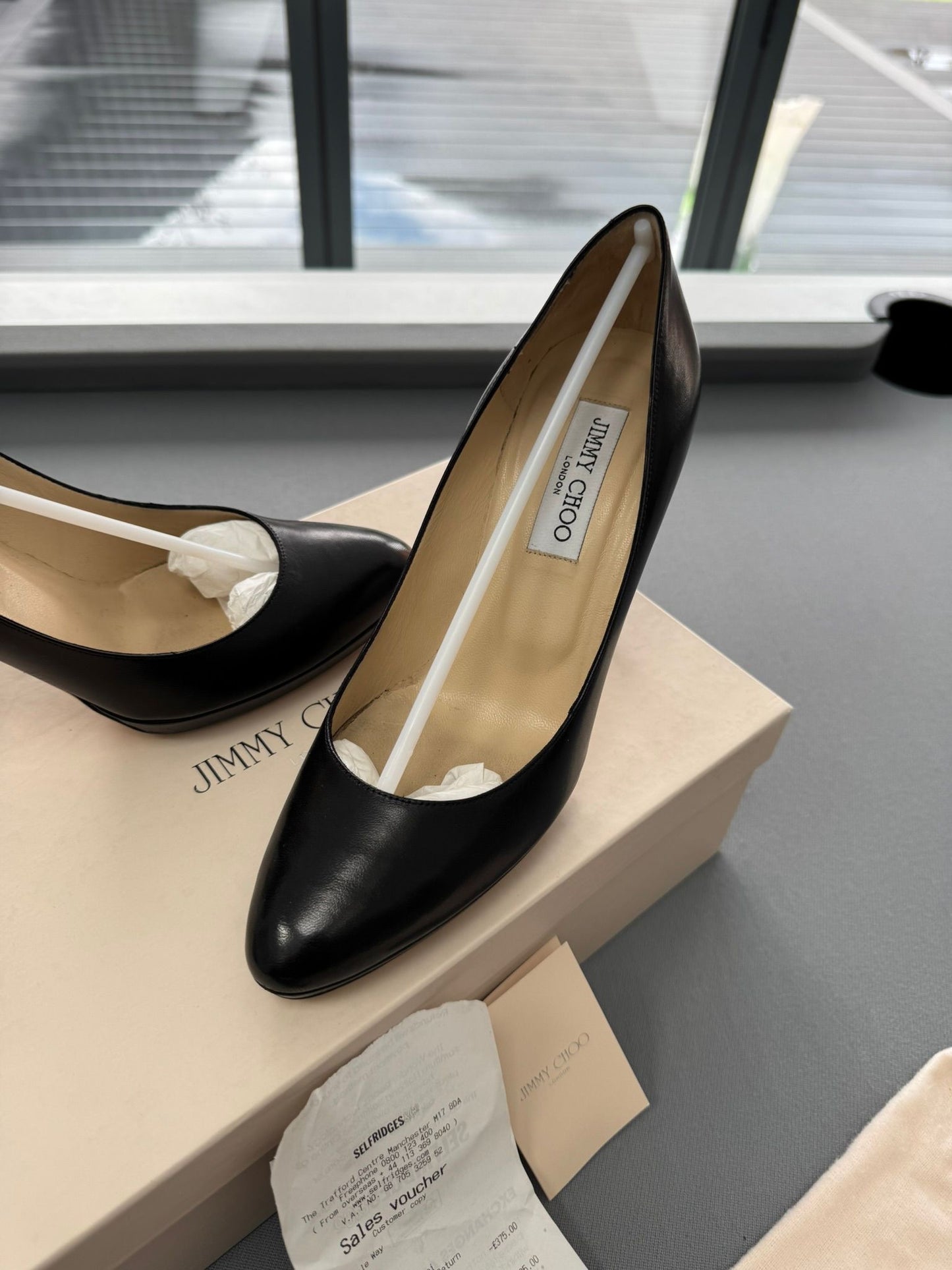 Jimmy Choo Black Leather 'Aimee' Pump Heels - Size: UK 5.5 (38.5)