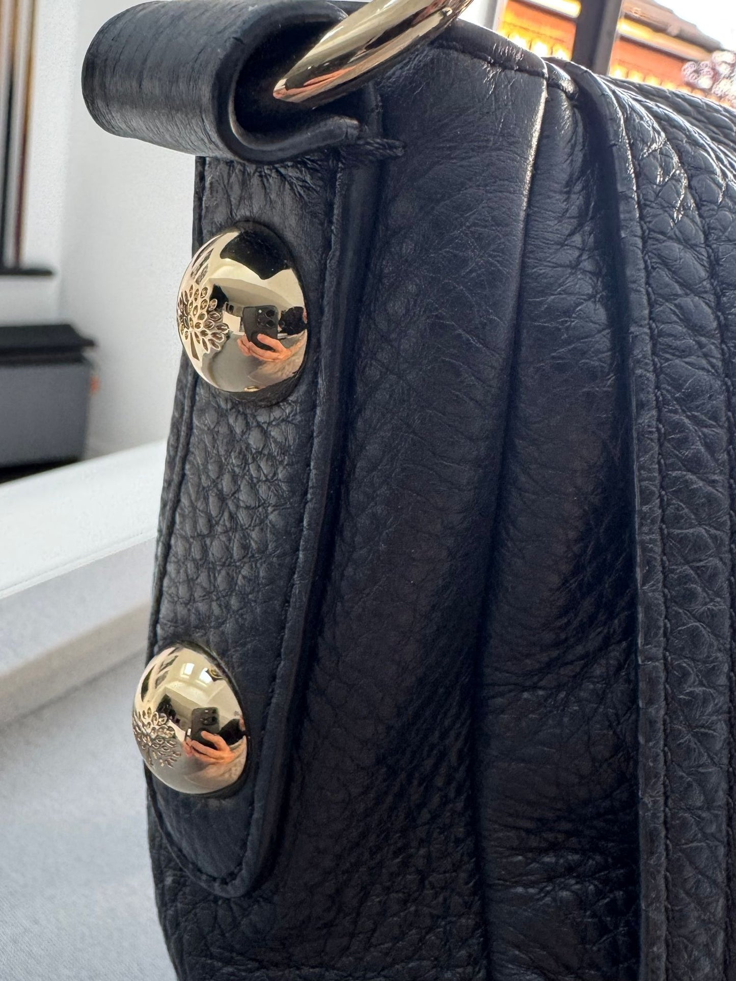 Mulberry Daria Satchel Shoulder Bag In Black Leather With Gold Hardware