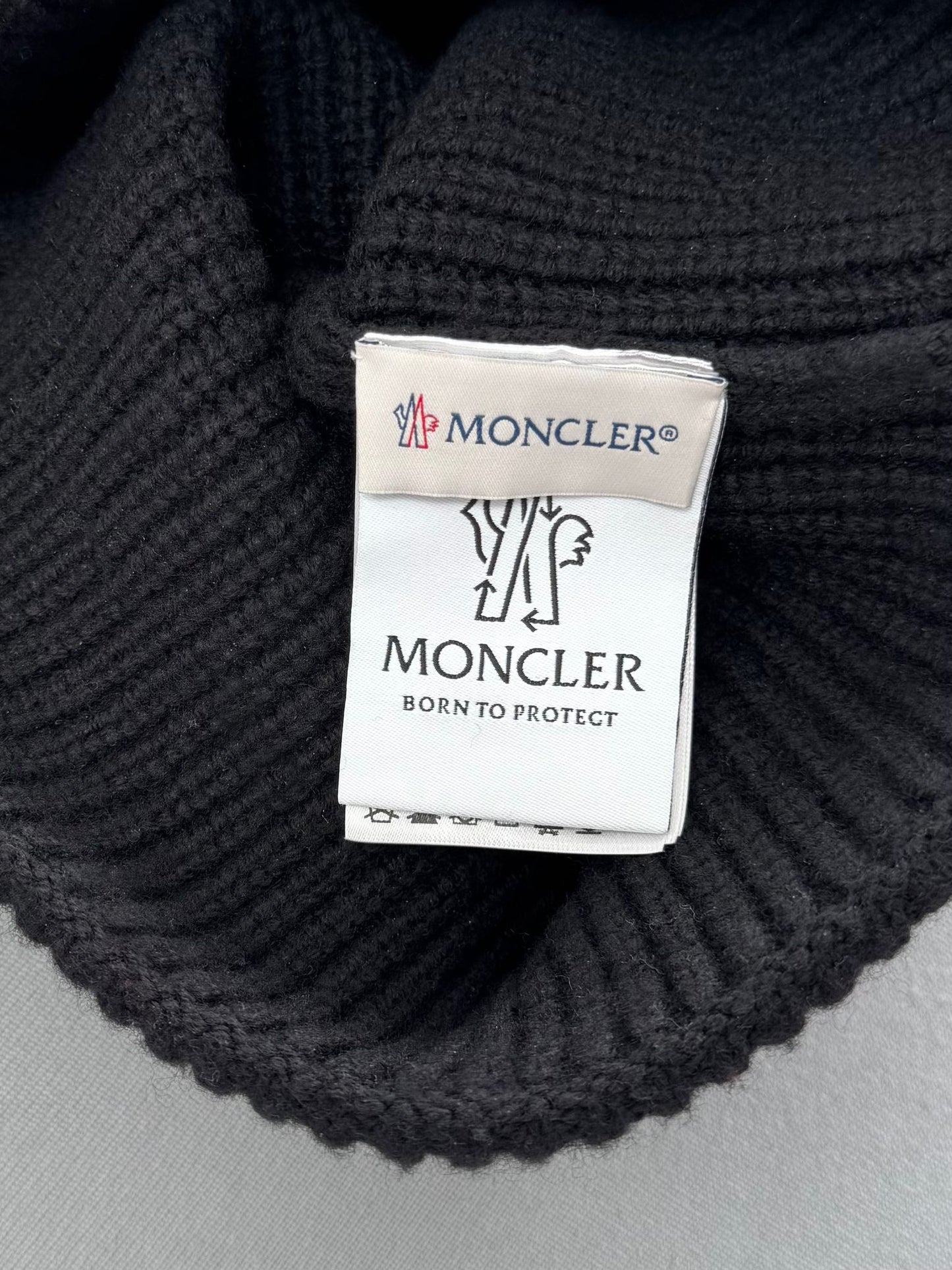 Moncler Black “ Born To Protect “ Tricot Wool Beanie