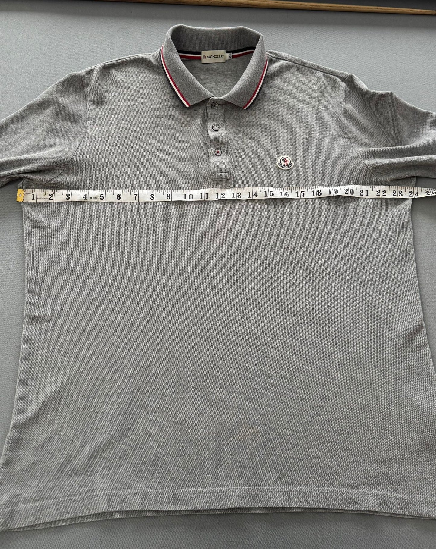Moncler Long Sleeve Grey Polo - Size: XXL (24'' ptp)