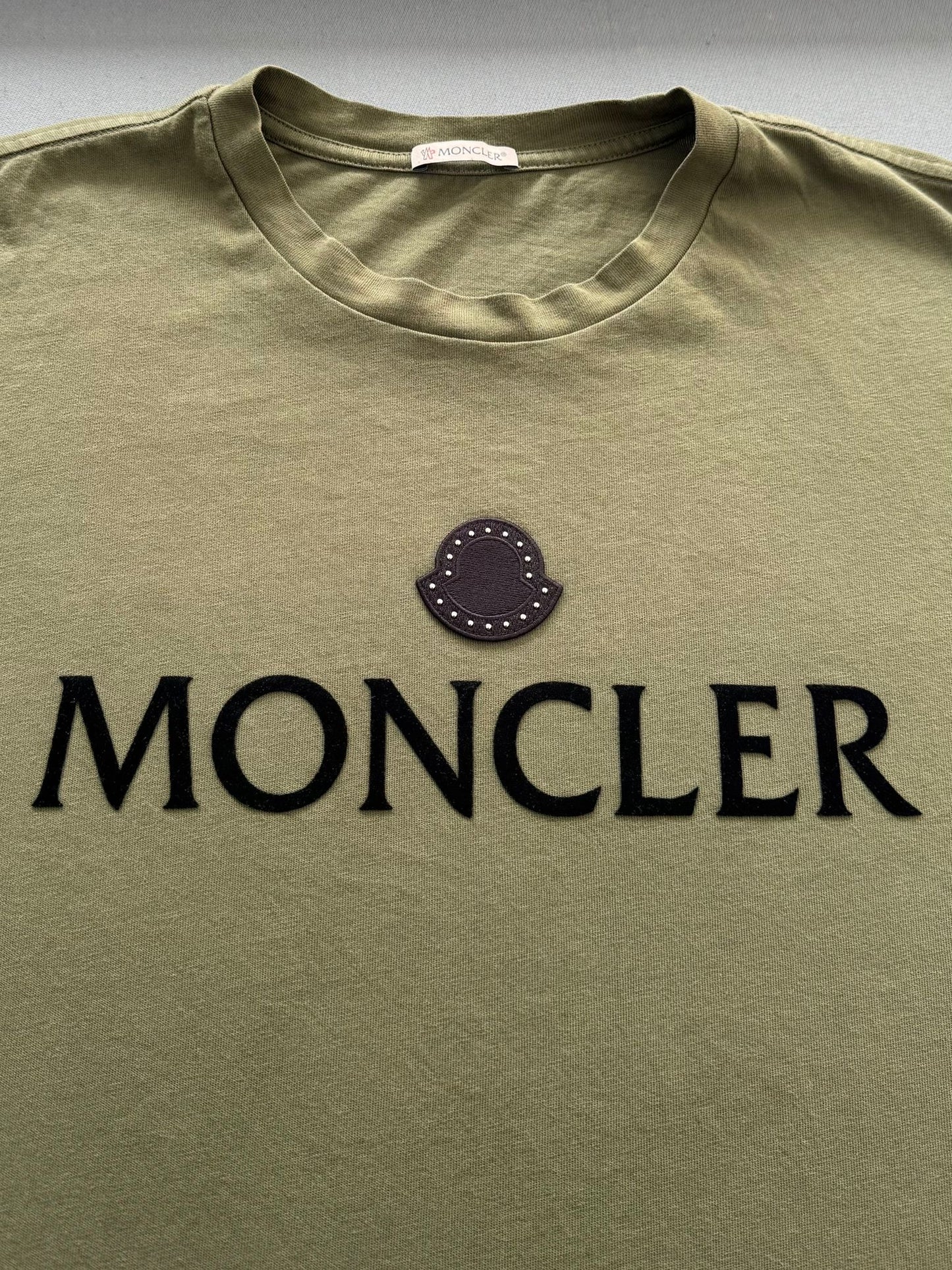 Moncler Khaki Branded Chest Cotton T Shirt - Size: XL