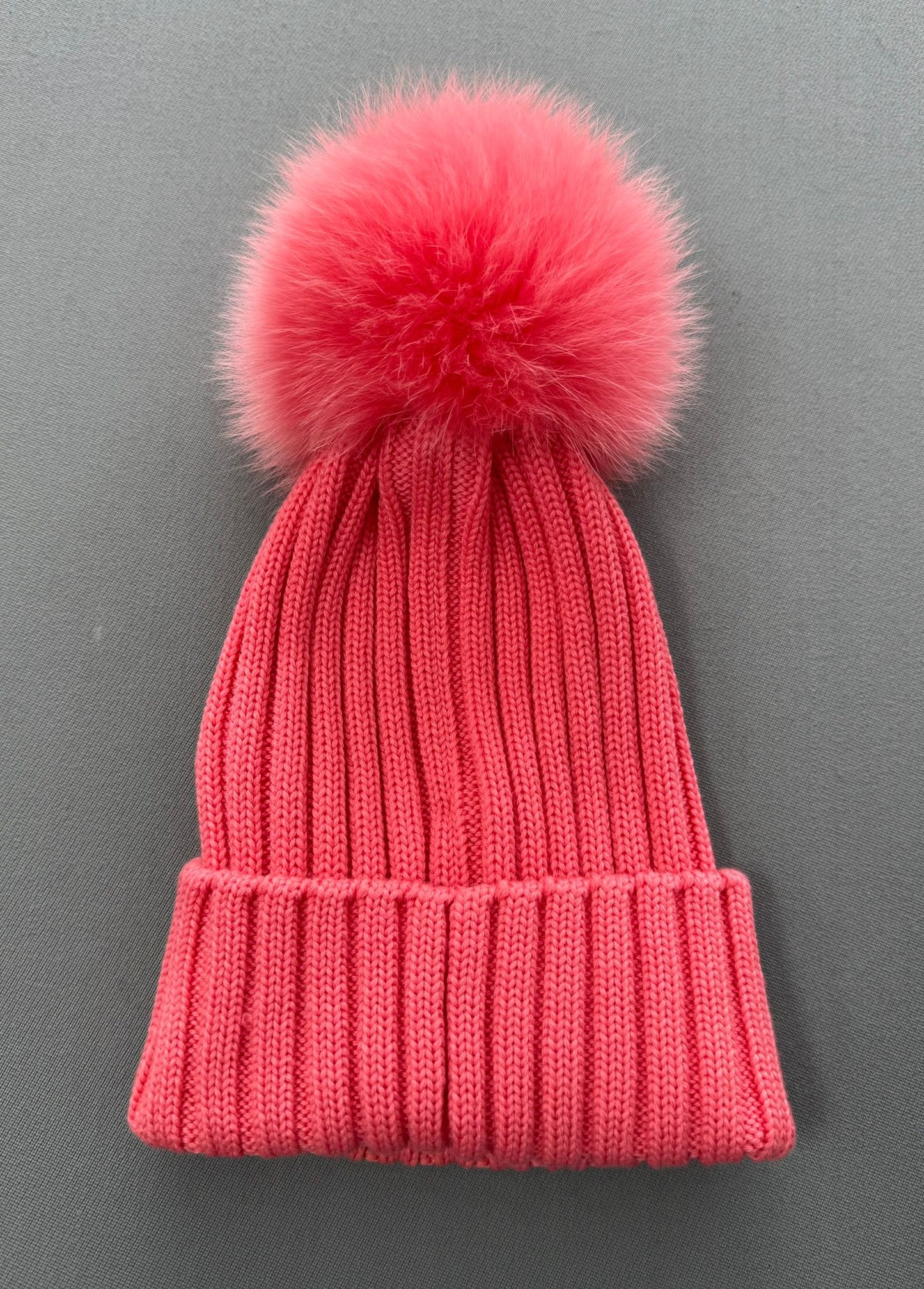 Moncler Ribbed Knitted Wool Pink Pom Pom Beanie
