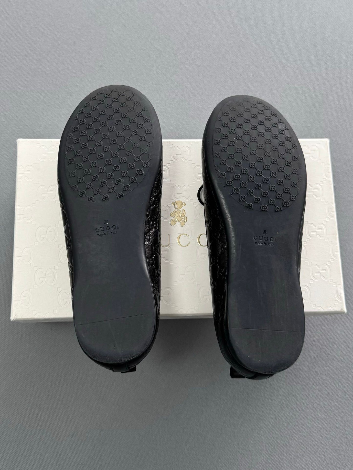 Gucci Black Micro Guccissima Leather Bow Detail Ballet Flats UK11/EU29