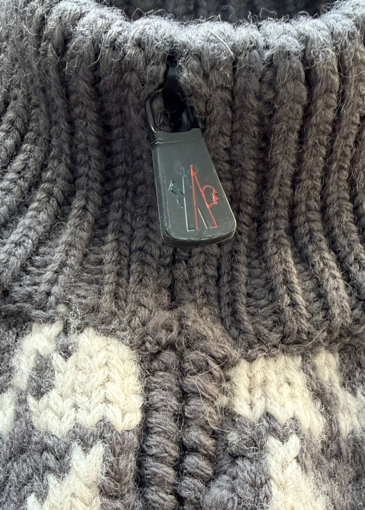 Moncler Grenoble Maglione Tricot Heavy Knit Grey Patterned Cardigan - Size: XL