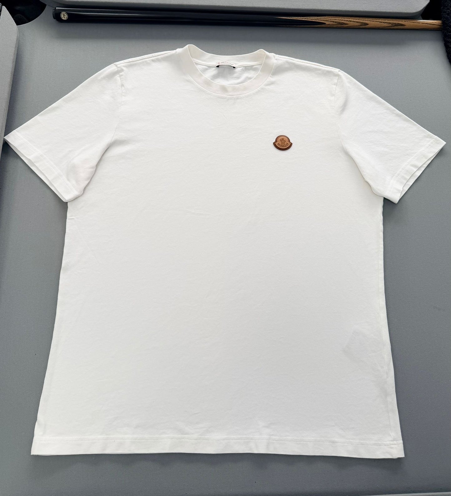 Moncler Leather Logo Patch Cotton T-Shirt - Large 23.5''ptp
