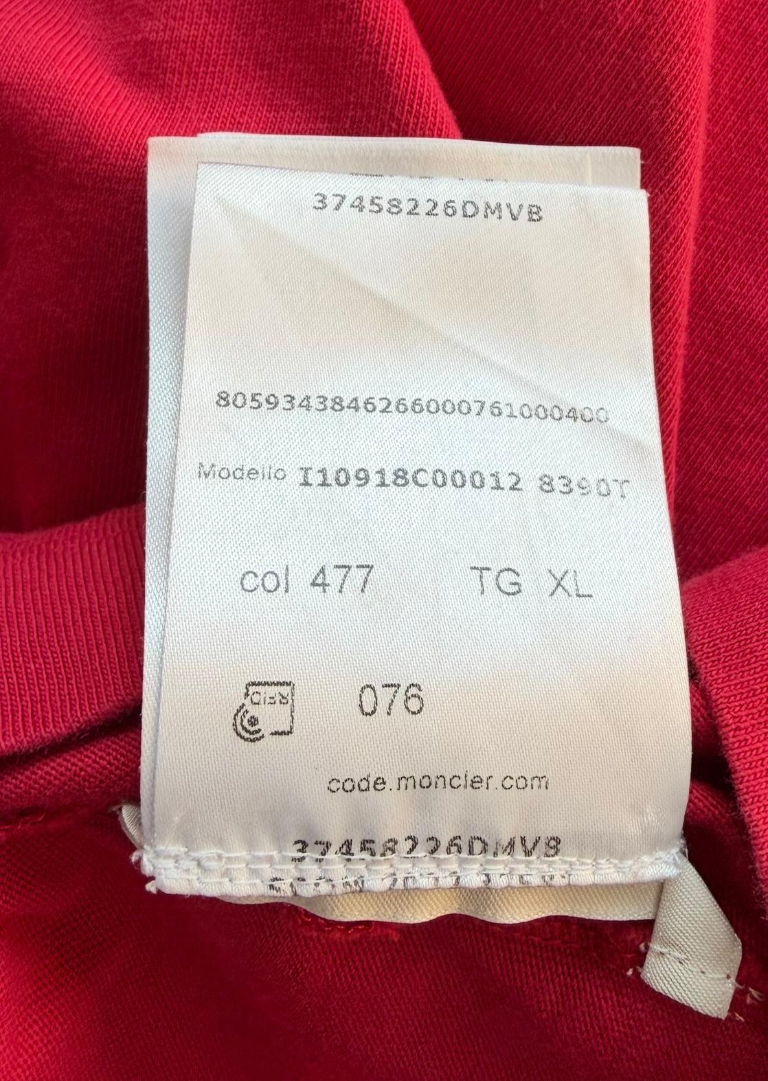 Moncler Logo Tape T-Shirt – Red (Size XL, Relaxed Fit)
