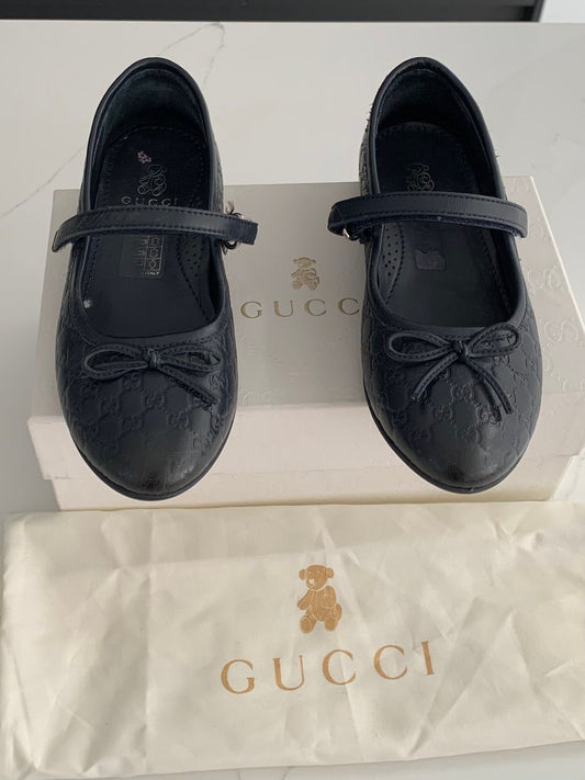 Gucci Girls Navy Thea Dolly Shoes - Size 12 (EU30)