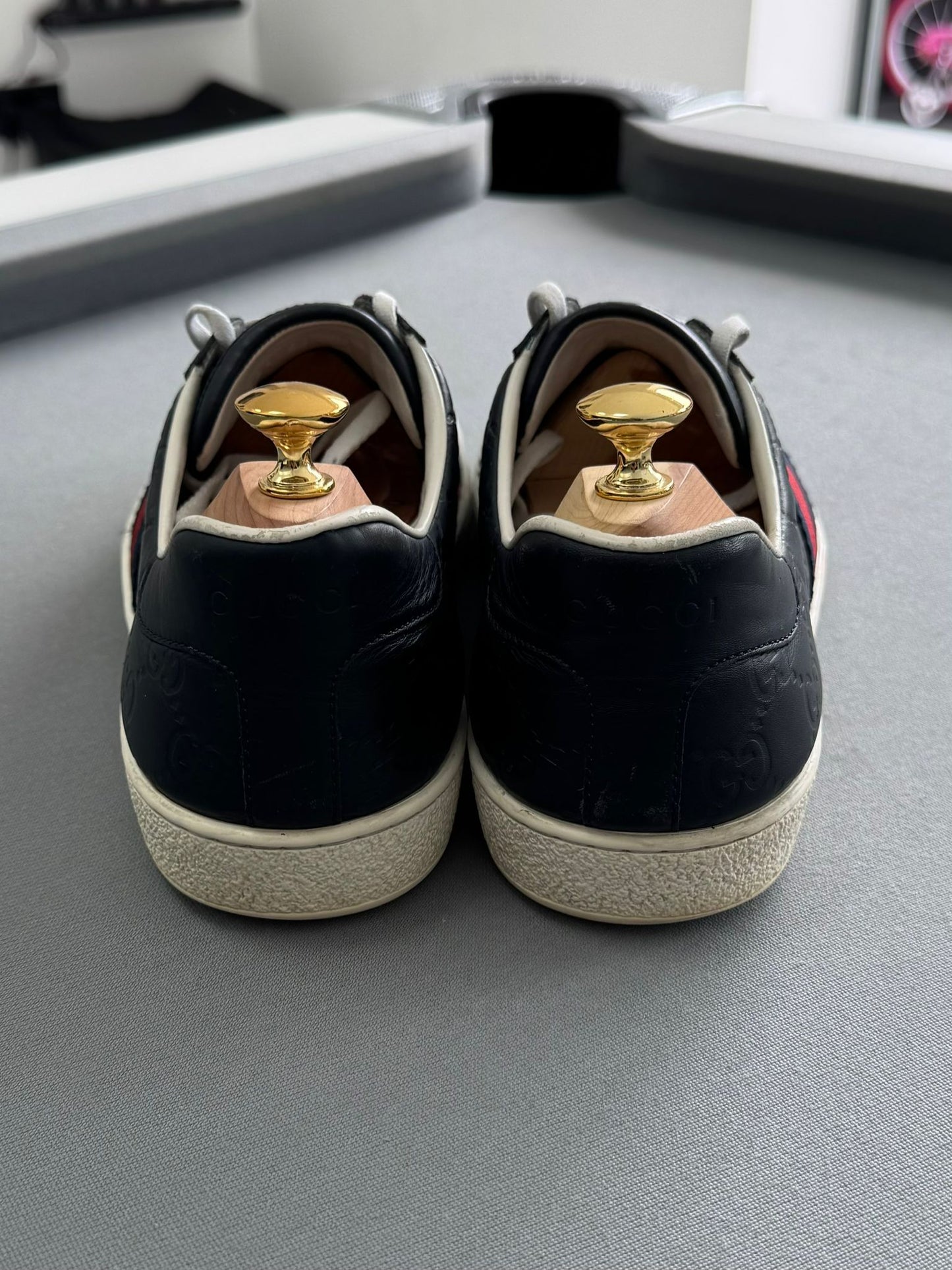 Gucci Ace Leather Trainers - Navy Blue - UK 8 - EU 42