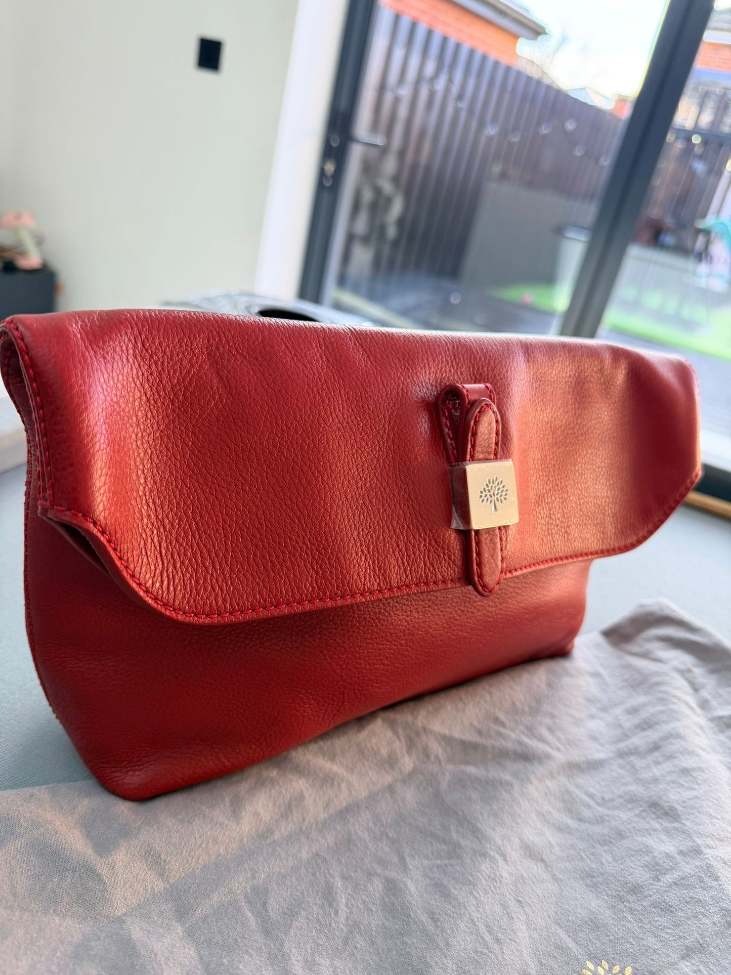 Mulberry Poppy Red Tessie Clutch With Gold Hardware