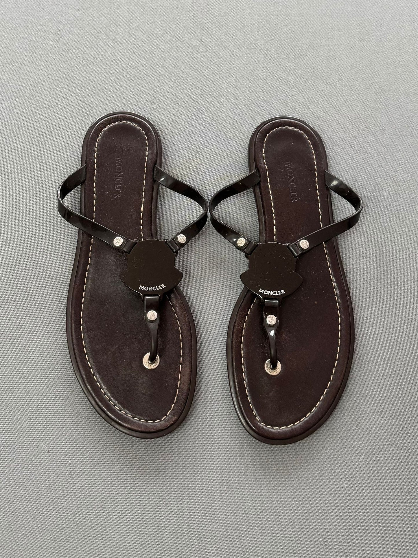 Moncler Brown Leather Sandals - Size: 6 (EU39)