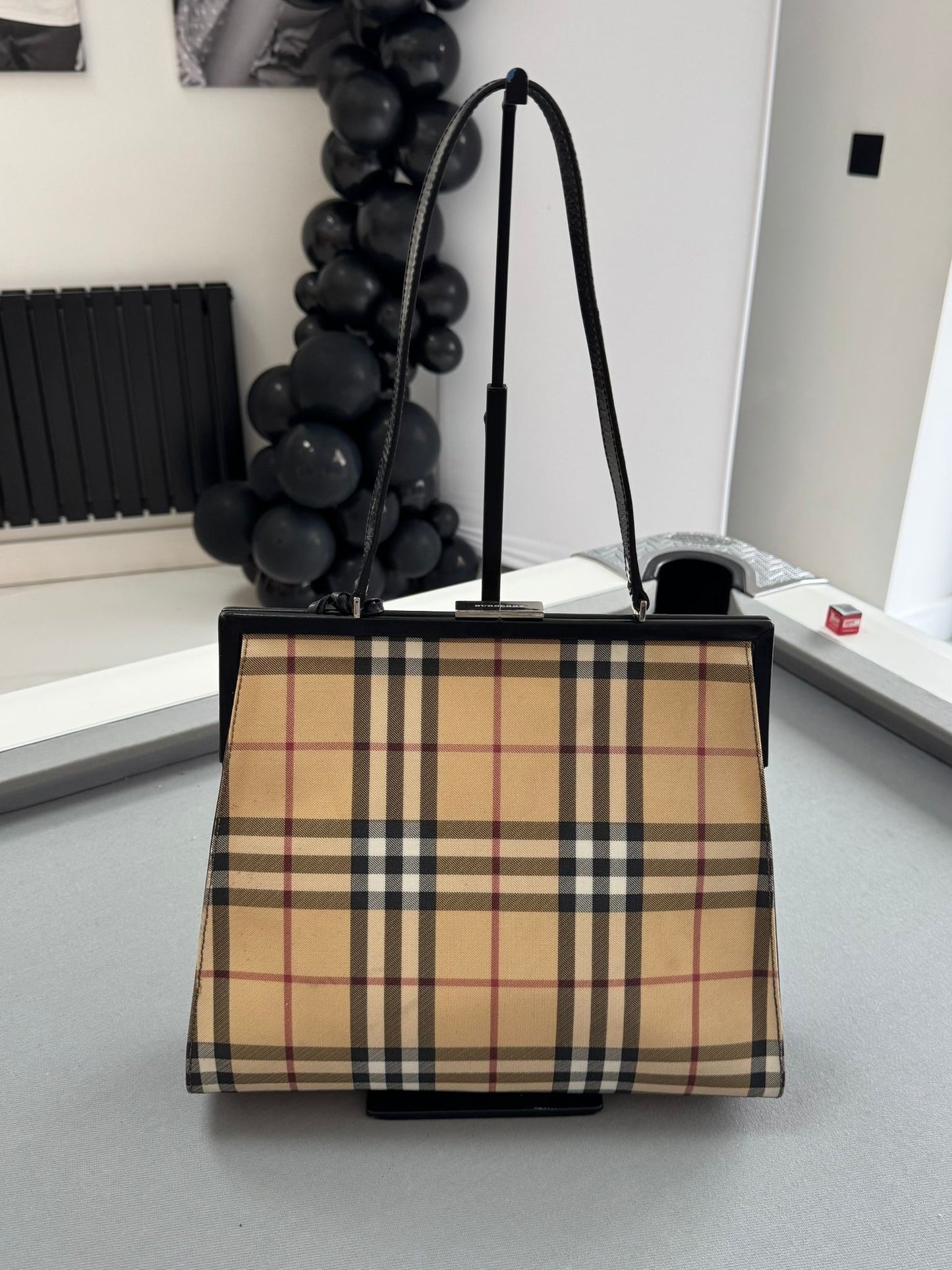 Burberry Check Canvas & Leather Shoulder Bag