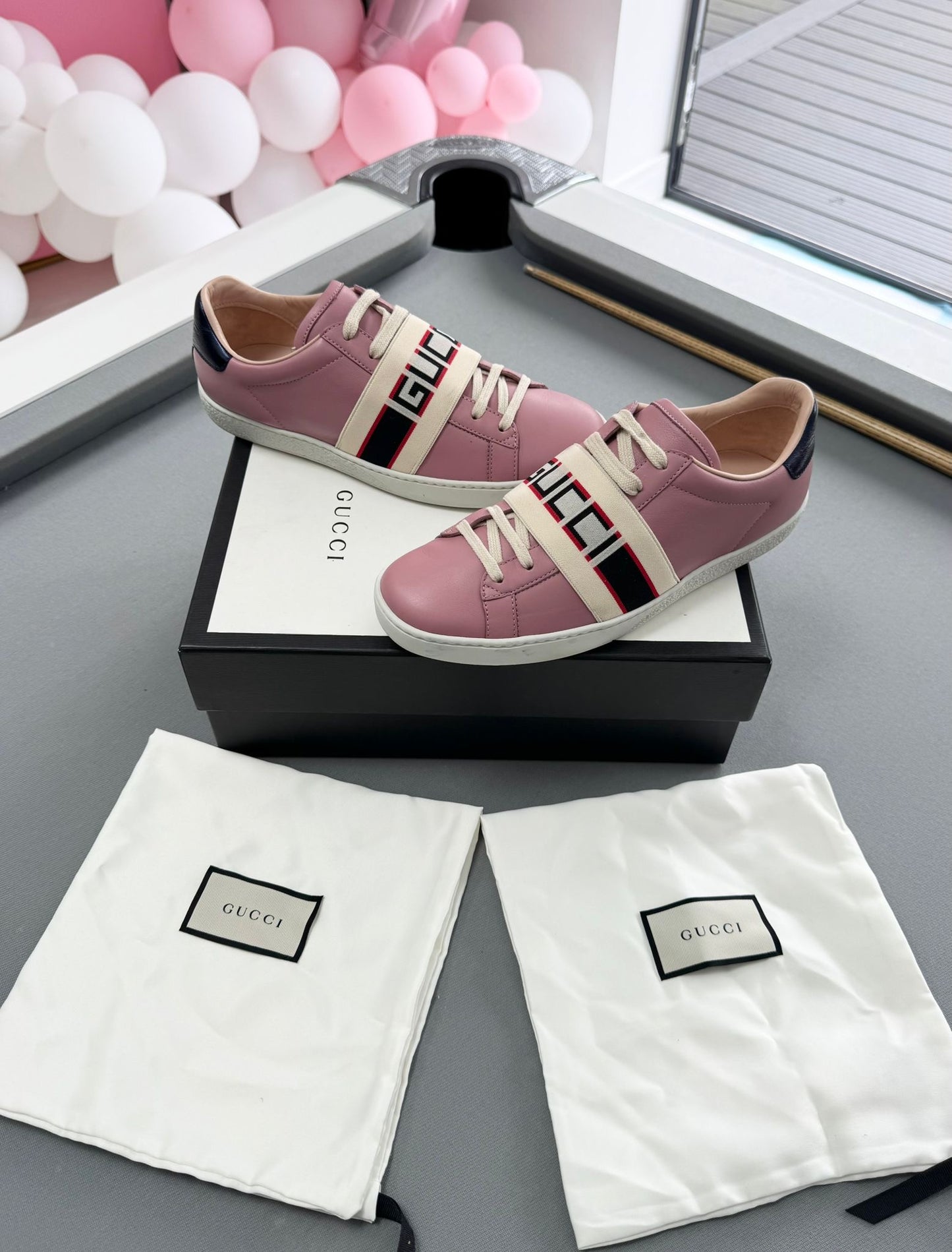 Gucci Dusky Pink GG Logo Strap Aces - Size UK 4 (Fits UK5)