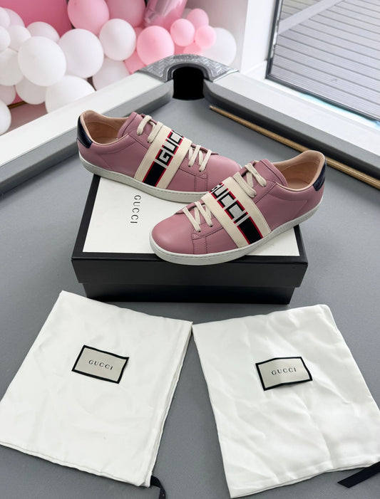 Gucci Dusky Pink GG Logo Strap Aces - Size UK 4 (Fits UK5)