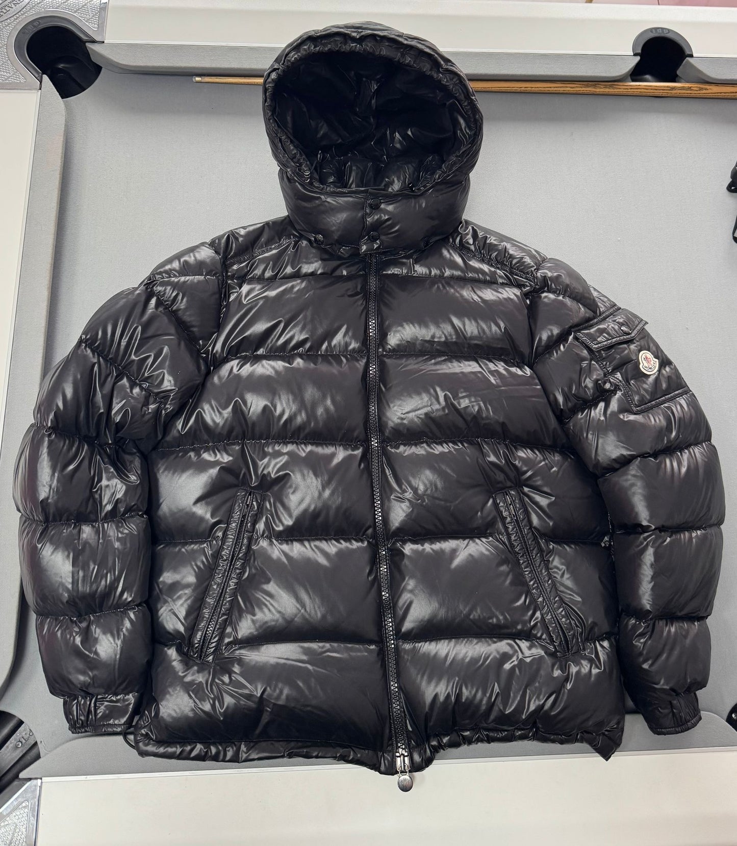 Moncler Maya Hooded Short Down Jacket In Black - Size: 6 (26'' ptp)