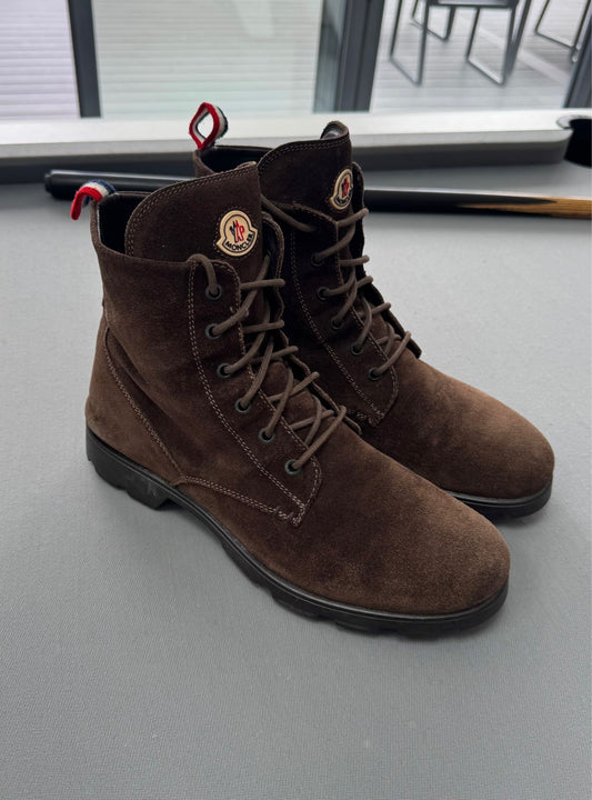 Moncler Brown Suede Combat Boots - EU41 - UK7 (Fit UK8)