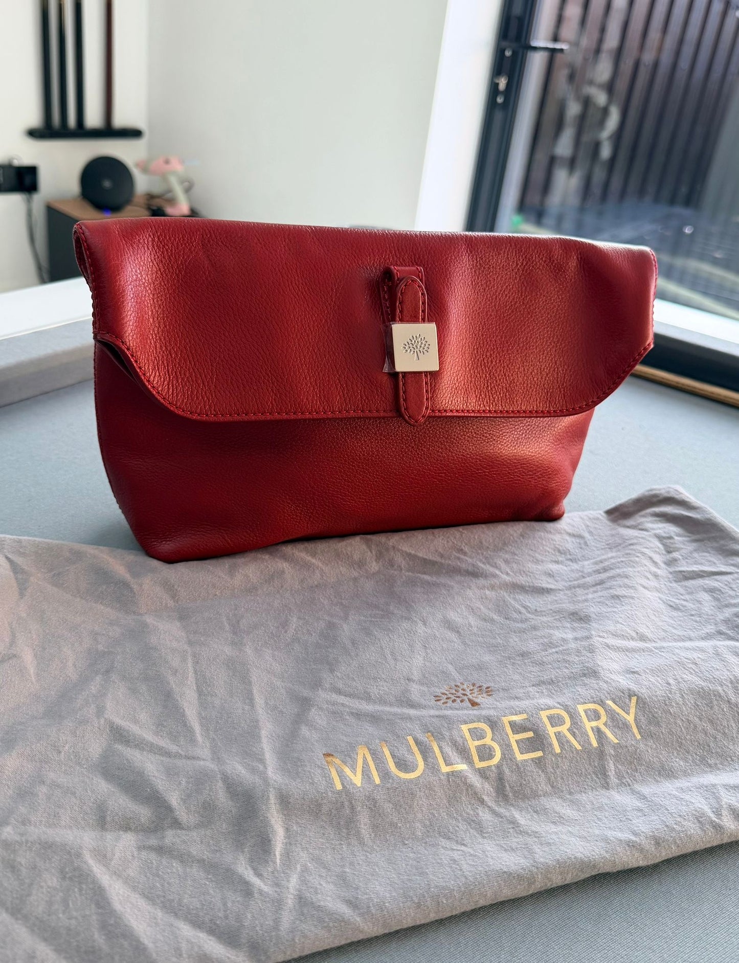 Mulberry Poppy Red Tessie Clutch With Gold Hardware