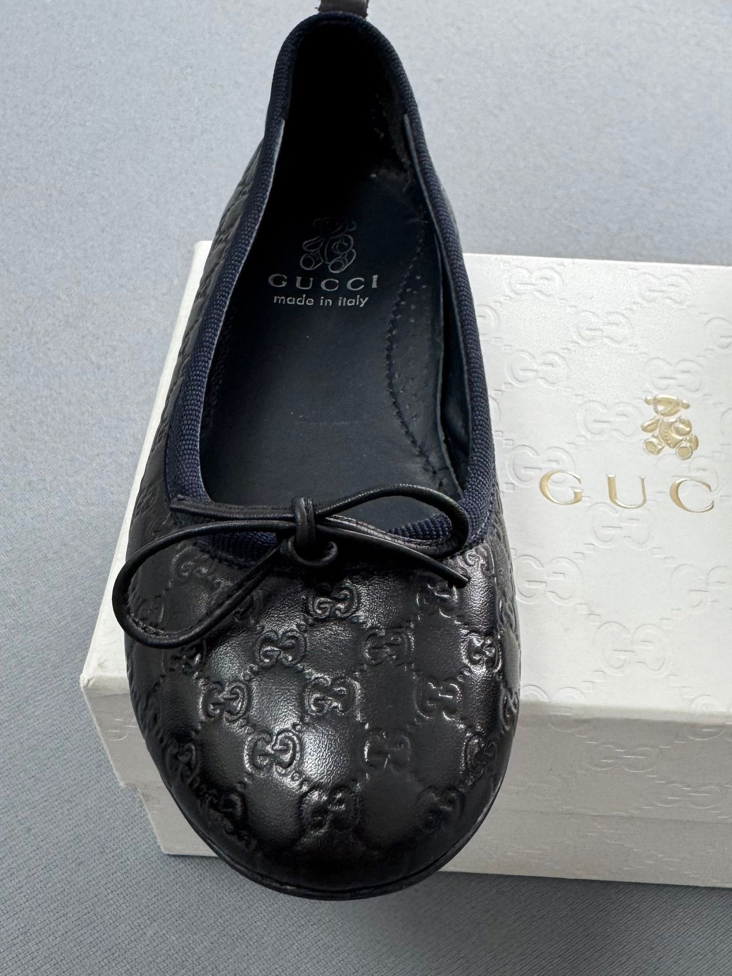 Gucci Black Micro Guccissima Leather Bow Detail Ballet Flats UK11/EU29