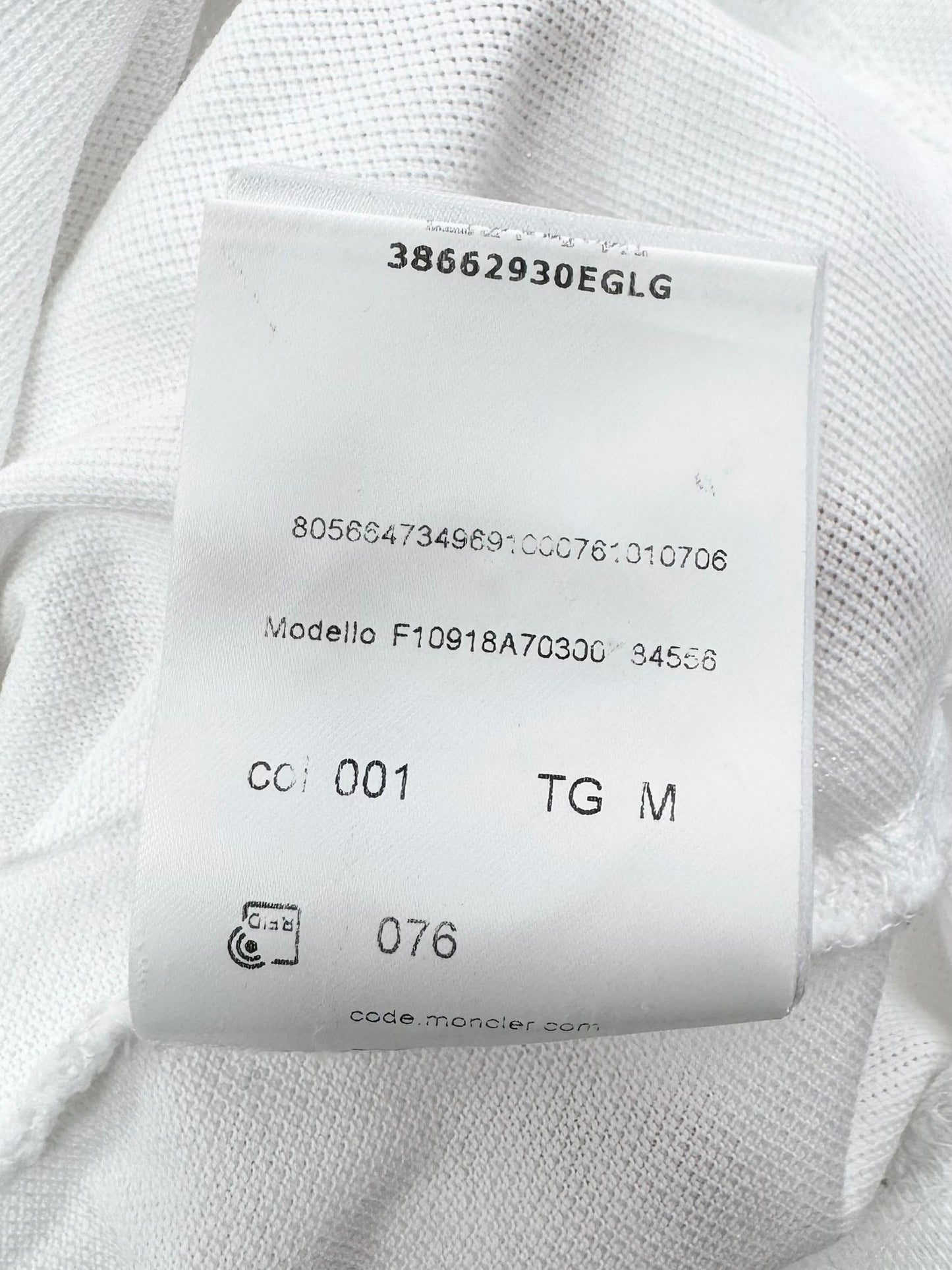 Moncler White Polo T-shirt- Medium (19.5”PTP)