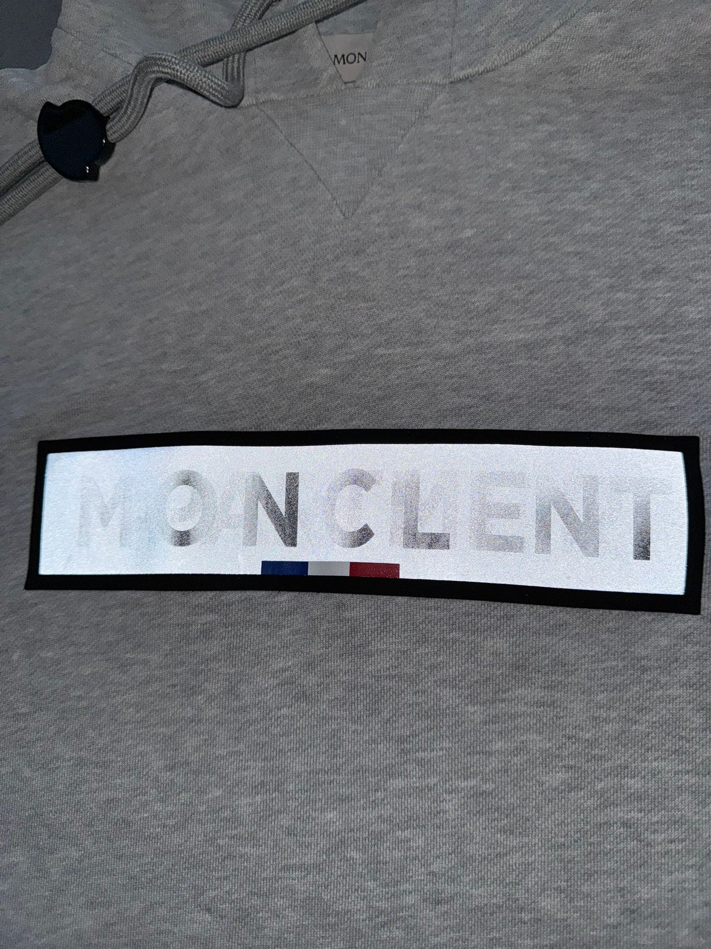 Moncler Maglia Grey Reflective Bar Hooded Sweater - Large (23''ptp)